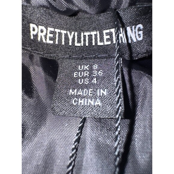 NWT Pretty Little Thing Small Faux Fur Hooded Jacket Black Plush Polyester - Picture 2 of 16